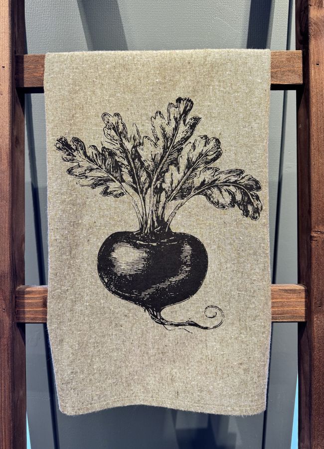 Kjøkkenhåndkle i halvlin - grønnsakshage